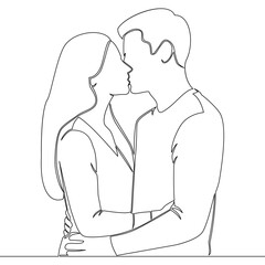Continuous one single line drawing Man and woman gently kissing showing love and romantic connection icon vector illustration concept