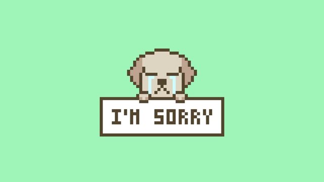 I&rsquo;m Sorry, Cute Pixel Art Dog Apologizing on Green Background, Loop Animation