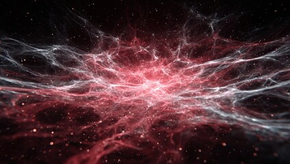 Red nebula with swirling, ethereal patterns against dark space