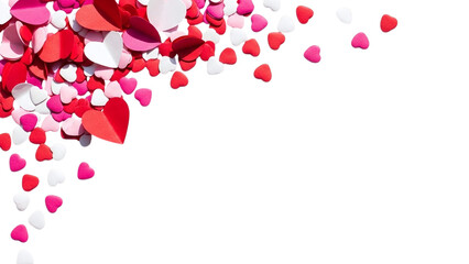 Falling hearts in red and pink isolated on transparent background