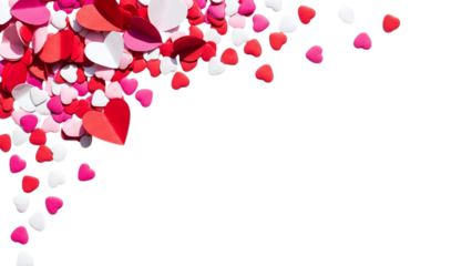 Falling hearts in red and pink isolated on transparent background