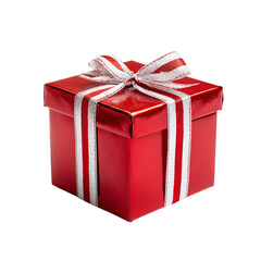 Obraz premium A beautifully wrapped red gift box adorned with a glossy ribbon ready for presenting, symbolizing celebration and joy on transparent background