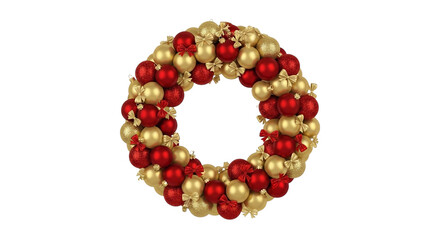 Elegant red and gold ornament wreath isolated on transparent background