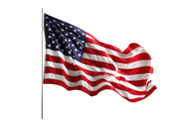 A vibrant, wind-swept depiction of the United States flag, a symbol of freedom