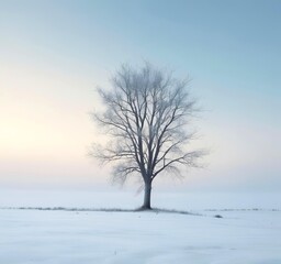 Fototapeta premium Minimal winter background with soft snowfall, pale blue gradient sky, quiet and serene mood