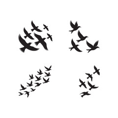 Black Color Flying Birds Silhouette &ndash; Minimal Nature Vector Silhouette Vector Illustration, Solid White Background.