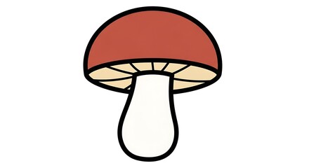 Illustration of a Mushroom with Brown Cap and White Stem.