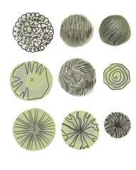 Landscape plan trees garden architectural plan master plan hand drawn sketch doodle shrubs plants flower garden graphics details top