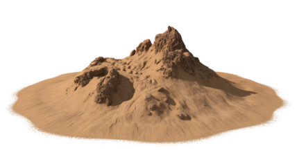 small island surrounded by a flat plain composed of sand. . Isolated on transparent background, png