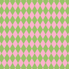 Fototapeta premium Soft pastel argyle diamond pattern in pink and green. Seamless geometric background ideal for nursery decor, stationery, fabrics, scrapbook paper, wallpapers, and feminine branding.