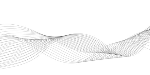 Fototapeta premium Modern abstract gray flowing wave line pattern on white background, smooth parallel curves inspired by sound frequency motion, creating balance, harmony, and clean vector style
