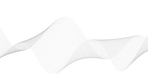 Monochrome abstract dotted wave flowing across a white background, featuring gray particle points creating elegant motion, depth, and a clean modern tech vector style