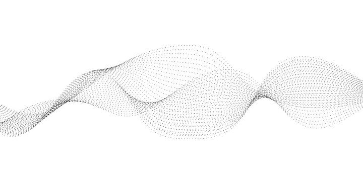 Modern minimal abstract dotted wave on white background, smooth gray particle flow illustration inspired by digital data, technology, science, and big data visualization