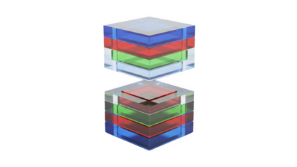 3d layered cube isolated on transparent background reflecting on surface