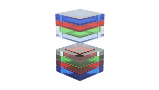 3d layered cube isolated on transparent background reflecting on surface - Powered by Adobe