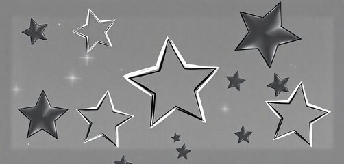 Fototapeta premium Whimsical, unevenly sized stars sketched in charcoal, varying shades of gray, illustration, stars