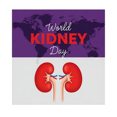 World kidney day graphic with anatomical kidneys and a world map perfect for awareness on transparent background
