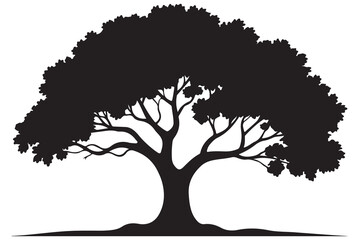 Beautiful leafy tree silhouette illustration featuring wide canopy and natural curved branches
