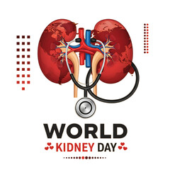 Detailed illustration of human kidneys with stethoscope and world map texture on transparent background