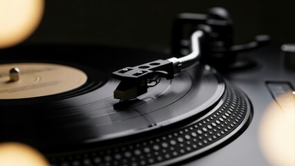 Classic turntable with a vinyl record spinning, capturing the essence of vintage music.