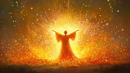 Radiant figure in golden robe, bathed in light