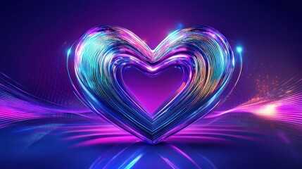 Abstract heart, iridescent, vibrant colors, glowing, 3D,  futuristic