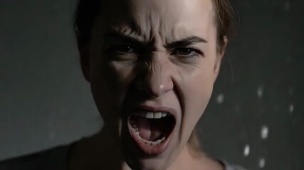 Woman screaming in anger with intense facial expression