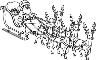 Fototapeta premium Santa claus riding a horse drawn sleigh pulled by reindeer