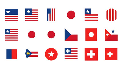 Collection of blurred national flags set on a transparent background