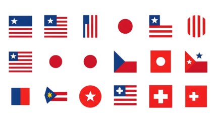 Collection of blurred national flags set on a transparent background