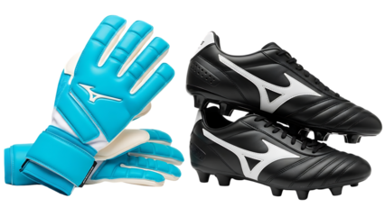 Soccer goalkeeper gloves and cleats isolated on transparent background