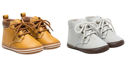 Two pairs of leather boots isolated on transparent background