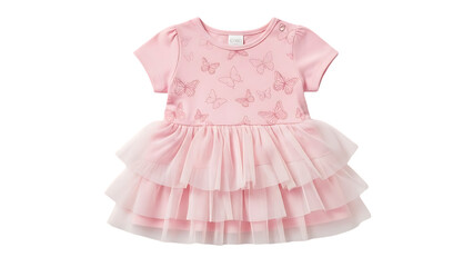 Pink girls dress with tulle skirt isolated on transparent background