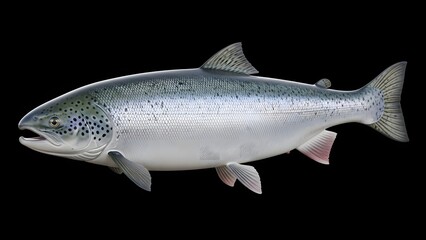Obraz premium Food: Fresh Whole Atlantic Salmon Fish Isolated on a Dark Background