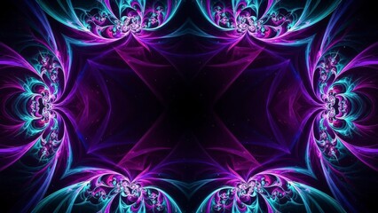 Vibrant Abstract Fractal Art with Symmetrical Purple and Blue Light Patterns.