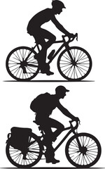 Cyclist Standing & Riding Silhouette Vector
