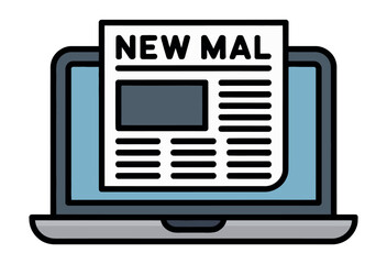 Laptop screen displaying a newspaper with the headline 'NEW MAL'