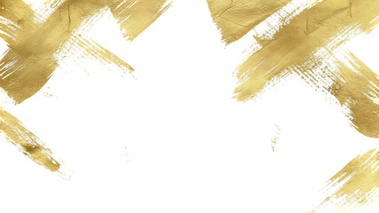 Abstract golden brush strokes and splatters texture elegant artistic design element on transparent background