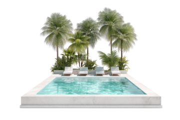 A tranquil scene Poolside relaxation with lush tropical palm trees in a serene setting