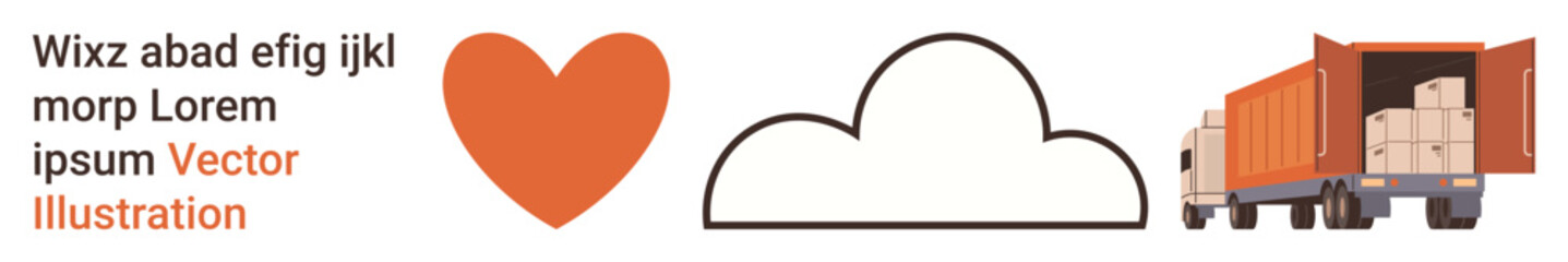 Logistics, cloud technology, transportation, shipping services, online storage, accessibility. Heart, cloud and freight truck carrying packages. Logistics and cloud technology concept