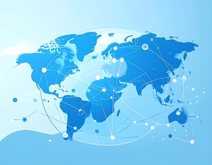 Blue and white map with connected nodes on light blue background in an illustration style