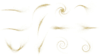 Golden dust swirls and sparkling trails elegantly arranged perfect for design elements on transparent background