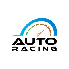 Auto racing logo vector with speedometer gauge concept in a modern dynamic style representing speed performance motorsport branding and automotive identity