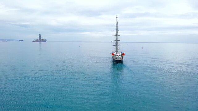Barquentine leaving Limassol Marina harbor. Cyprus