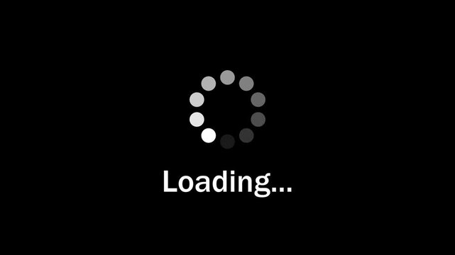 Loading circle animation on black screen background, downloading loading icon, buffering process, HD loading animation effect.