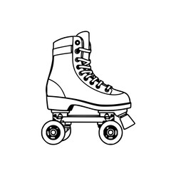 ​​​​​Retro roller skate, black line art, white bac