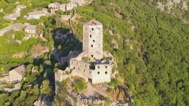 Medieval tower on forested hill