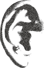 Ear y2k retro stipple art hearing brutalist halftone vector png transparent, auricle 2000s photocopy effect tattoo aesthetic