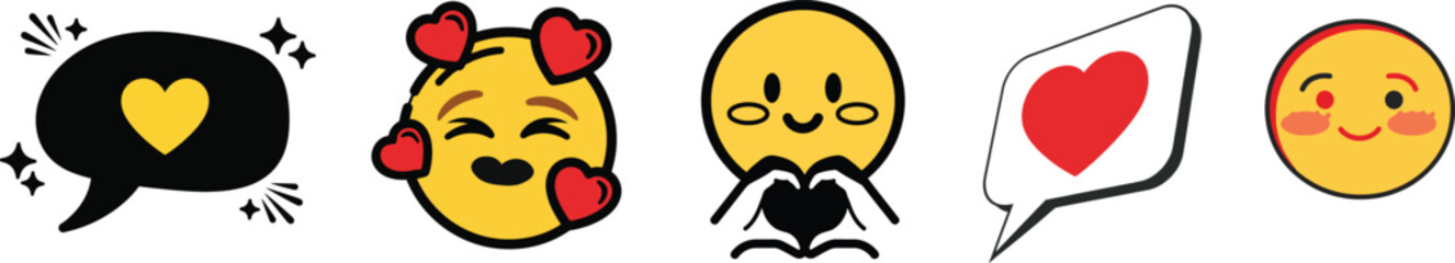 A set of cartoon bananas with different facial expressions and symbols © Ahmed