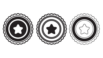Three circular badges with stars and serrated edges in different styles on white background